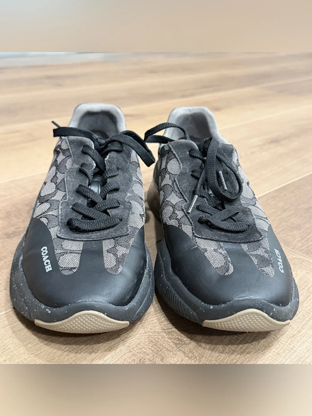 Coach City Sneaker Men 9D Black Gray Signature Jacquard Monogram Sneakers C8812